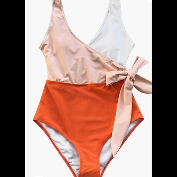 Women's One Piece Swimsuit Wrap Color Block Ti - Picture 4 of 5